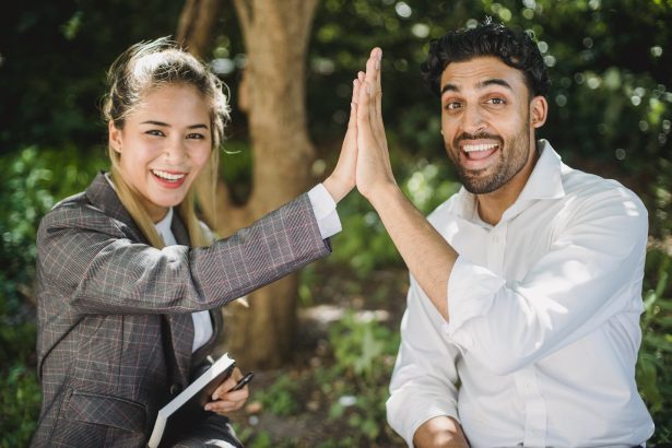 Business People High Five Outdoors 