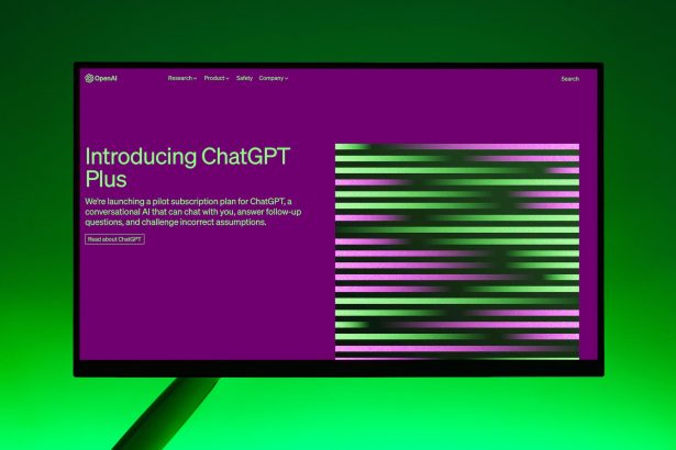 Monitor screen showing ChatGPT Plus landing page